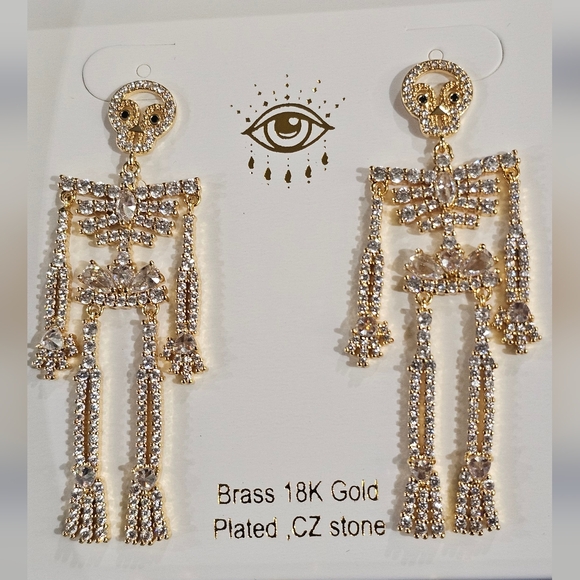 EYECANDY LA Gold Skeleton Dangle Earrings - Picture 5 of 8